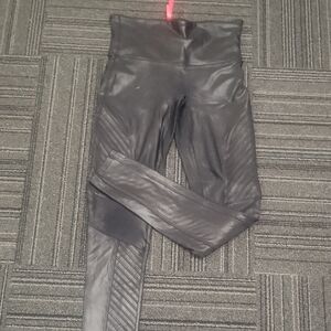 SPANX Black Leggings with Faux Leather, Size M